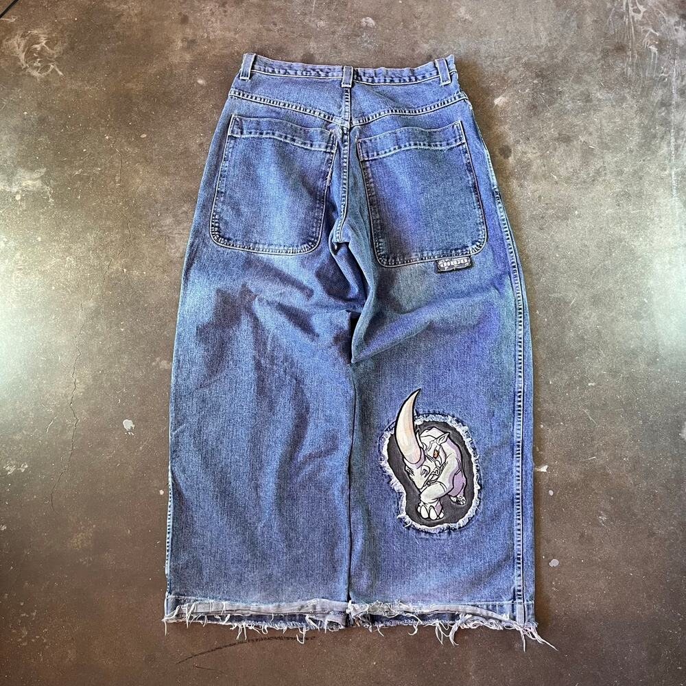 90s Endangered species Rhino Jncos super baggy skater Embroidered Jeans 34x32